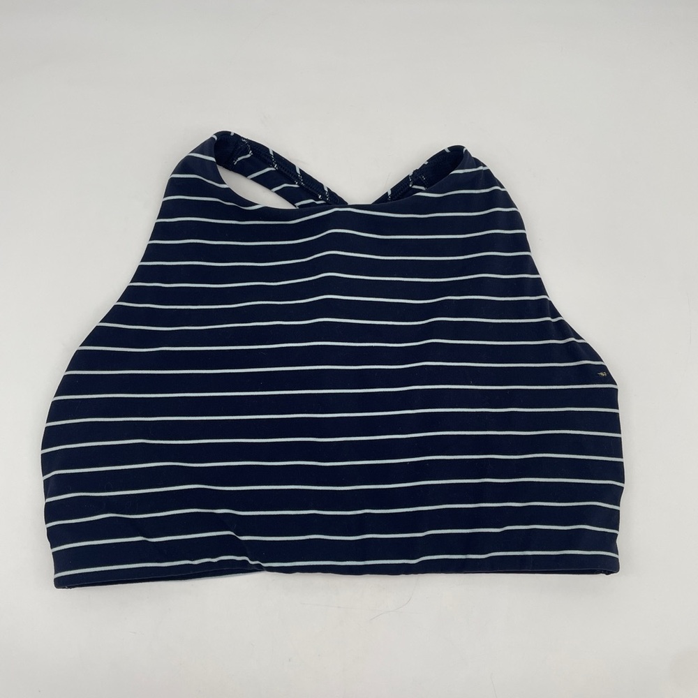 Athleta Navy Blue Stripe High Neck Longline Sports Bra Size Medium